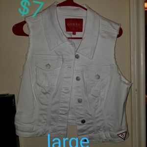 White guess jean vest